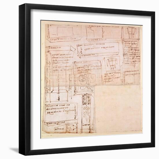 Sketch of Marble Blocks for Statues with Notes-Michelangelo Buonarroti-Framed Giclee Print