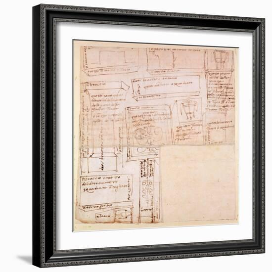 Sketch of Marble Blocks for Statues with Notes-Michelangelo Buonarroti-Framed Giclee Print