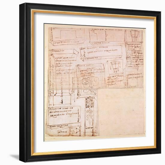 Sketch of Marble Blocks for Statues with Notes-Michelangelo Buonarroti-Framed Giclee Print