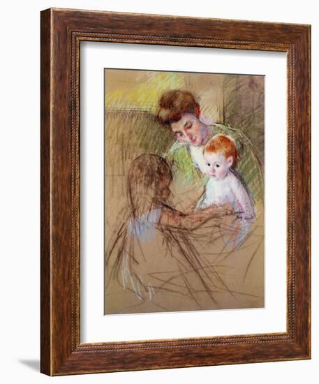 Sketch of Mother and Daughter Looking at the Baby-Mary Cassatt-Framed Giclee Print