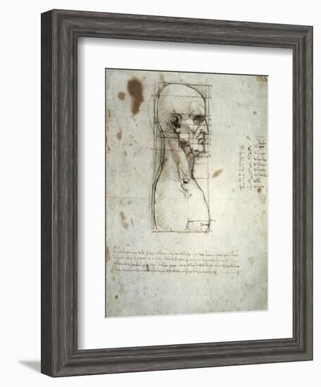 Sketch of the Head Proportions Base on Vitruvius-Leonardo da Vinci-Framed Art Print