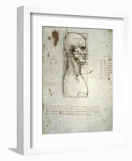 Sketch of the Head Proportions Base on Vitruvius-Leonardo da Vinci-Framed Art Print