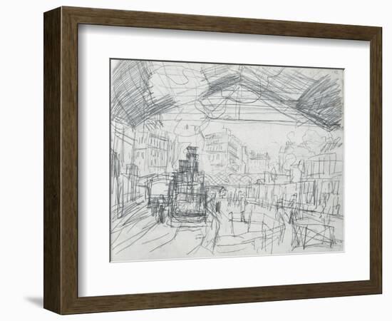 Sketch of the Interior of the Gare Saint-Lazare (Pencil on Paper)-Claude Monet-Framed Giclee Print