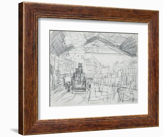 Sketch of the Interior of the Gare Saint-Lazare (Pencil on Paper)-Claude Monet-Framed Giclee Print