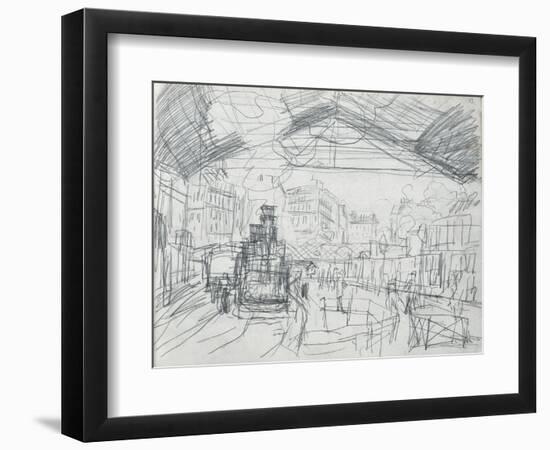 Sketch of the Interior of the Gare Saint-Lazare (Pencil on Paper)-Claude Monet-Framed Giclee Print