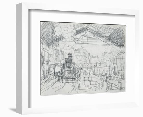 Sketch of the Interior of the Gare Saint-Lazare (Pencil on Paper)-Claude Monet-Framed Giclee Print