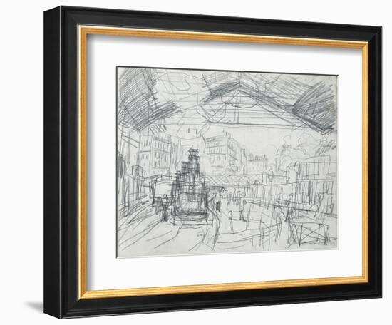 Sketch of the Interior of the Gare Saint-Lazare (Pencil on Paper)-Claude Monet-Framed Giclee Print