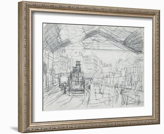 Sketch of the Interior of the Gare Saint-Lazare (Pencil on Paper)-Claude Monet-Framed Giclee Print