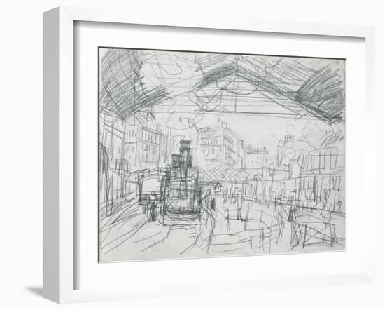 Sketch of the Interior of the Gare Saint-Lazare (Pencil on Paper)-Claude Monet-Framed Giclee Print