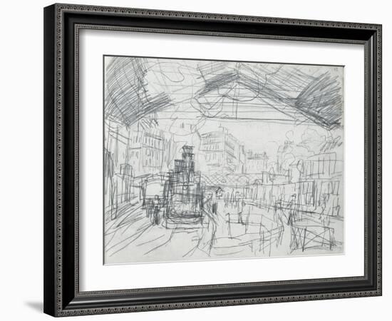 Sketch of the Interior of the Gare Saint-Lazare (Pencil on Paper)-Claude Monet-Framed Giclee Print