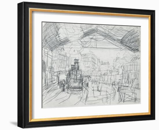 Sketch of the Interior of the Gare Saint-Lazare (Pencil on Paper)-Claude Monet-Framed Giclee Print