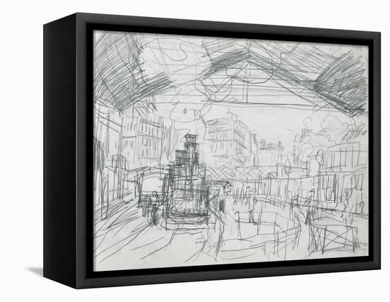 Sketch of the Interior of the Gare Saint-Lazare (Pencil on Paper)-Claude Monet-Framed Premier Image Canvas