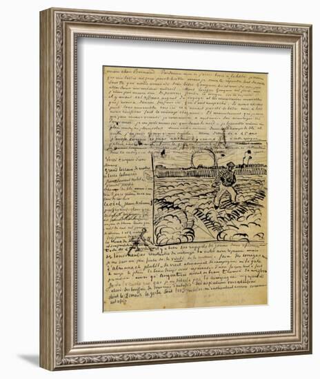 Sketch of the Sower in a Letter to Emile Bernard-Vincent van Gogh-Framed Giclee Print