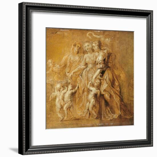 Sketch of Women with Putti-Peter Paul Rubens-Framed Art Print