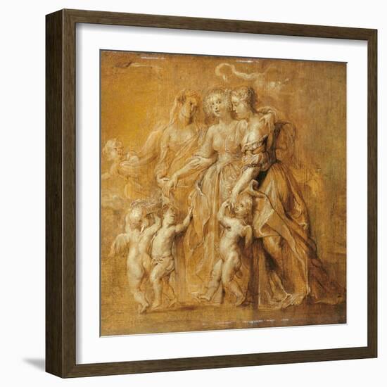 Sketch of Women with Putti-Peter Paul Rubens-Framed Art Print