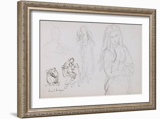 Sketchbook: a Study of Women and Women with Children-William Adolphe Bouguereau-Framed Giclee Print