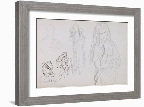 Sketchbook: a Study of Women and Women with Children-William Adolphe Bouguereau-Framed Giclee Print