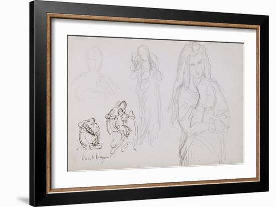 Sketchbook: a Study of Women and Women with Children-William Adolphe Bouguereau-Framed Giclee Print