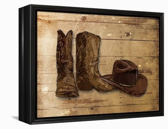 Sketched Hat And Boots-OnRei-Framed Stretched Canvas