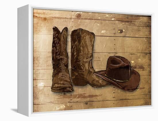Sketched Hat And Boots-OnRei-Framed Stretched Canvas