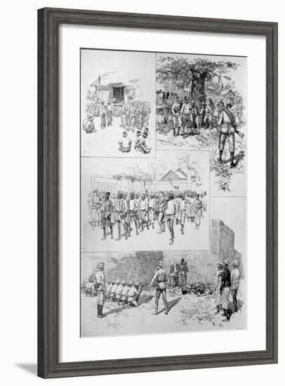 Sketches in Burmah: Searching for Dacoits; Finding Dacoits; Marching Dacoits to Prison; Shooting Da-Melton Prior-Framed Giclee Print