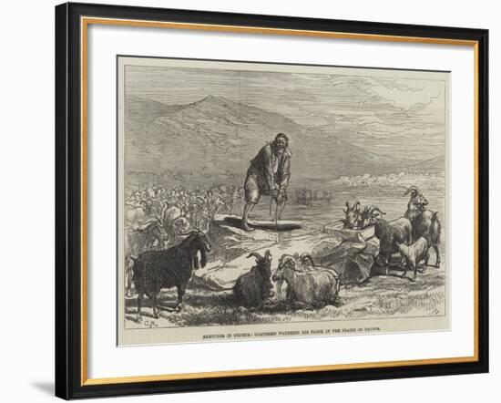 Sketches in Cyprus, Goatherd Watering His Flock in the Plains of Paphos-Charles Robinson-Framed Giclee Print