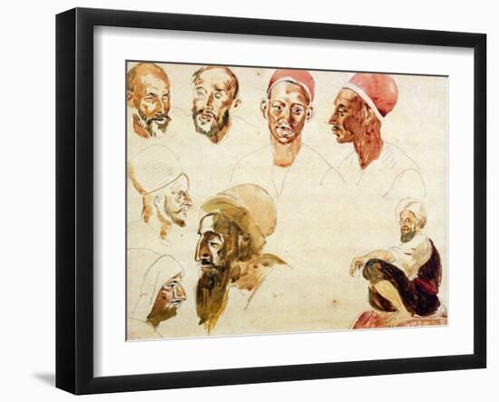 Sketches of Heads-Eugene Delacroix-Framed Giclee Print