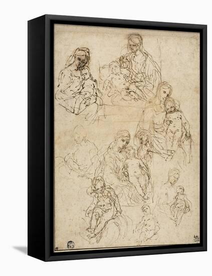 Sketches of the Virgin and Child, and the Holy Family, 1642-48-Simone Cantarini-Framed Premier Image Canvas