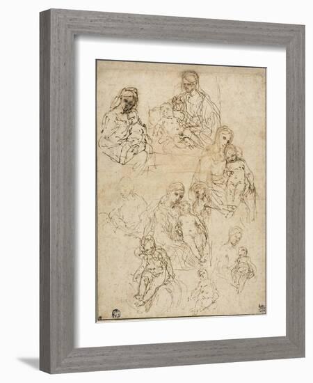 Sketches of the Virgin and Child, and the Holy Family, 1642-48-Simone Cantarini-Framed Giclee Print