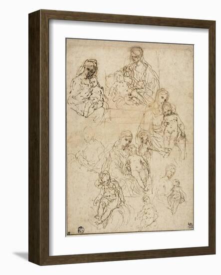 Sketches of the Virgin and Child, and the Holy Family, 1642-48-Simone Cantarini-Framed Giclee Print