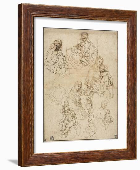 Sketches of the Virgin and Child, and the Holy Family, 1642-48-Simone Cantarini-Framed Giclee Print