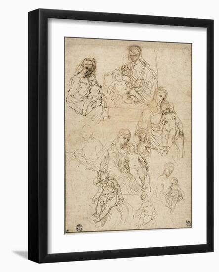 Sketches of the Virgin and Child, and the Holy Family, 1642-48-Simone Cantarini-Framed Giclee Print