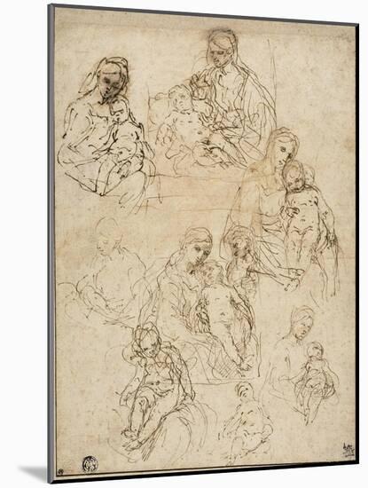 Sketches of the Virgin and Child, and the Holy Family, 1642-48-Simone Cantarini-Mounted Giclee Print