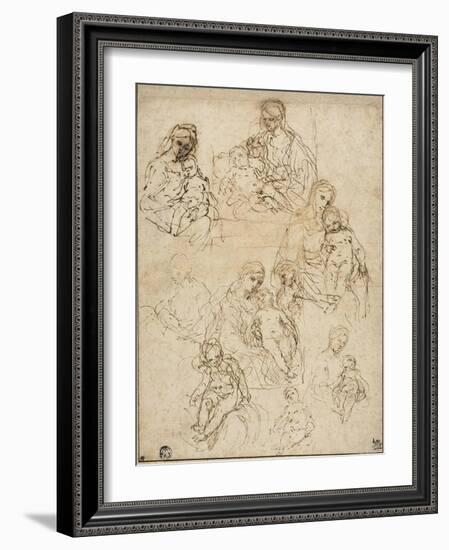 Sketches of the Virgin and Child, and the Holy Family, 1642-48-Simone Cantarini-Framed Giclee Print