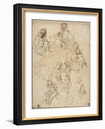 Sketches of the Virgin and Child, and the Holy Family, 1642-48-Simone Cantarini-Framed Giclee Print