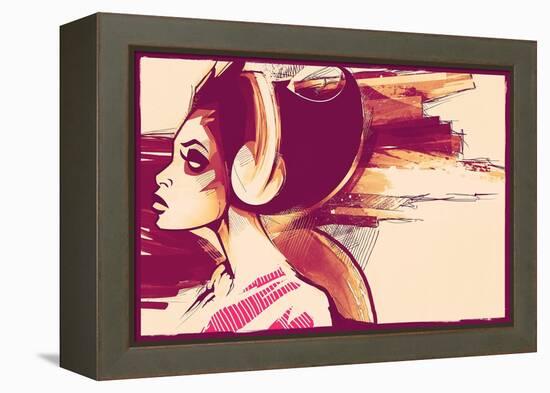 Sketchy Girl with Headphones-Jeff Langevin-Framed Premier Image Canvas