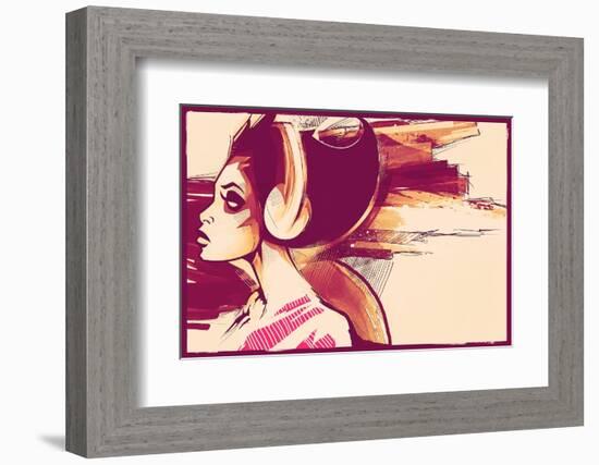 Sketchy Girl with Headphones-Jeff Langevin-Framed Photographic Print