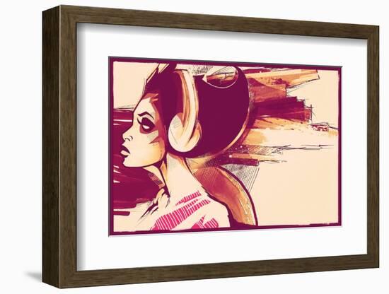 Sketchy Girl with Headphones-Jeff Langevin-Framed Photographic Print