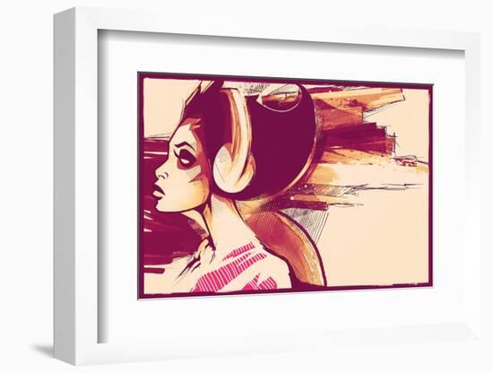 Sketchy Girl with Headphones-Jeff Langevin-Framed Photographic Print