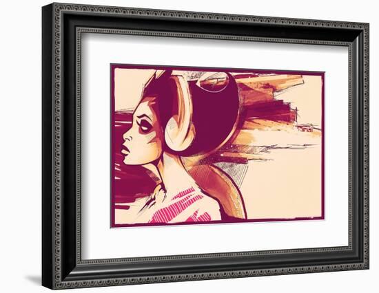 Sketchy Girl with Headphones-Jeff Langevin-Framed Photographic Print