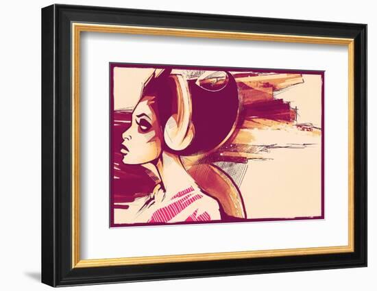 Sketchy Girl with Headphones-Jeff Langevin-Framed Photographic Print