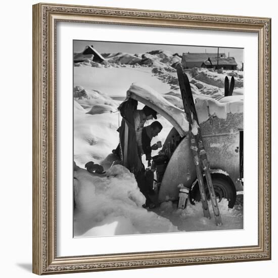 Ski Bum Bob Lombard Pouring Coffee from the Back of His Trailer-Loomis Dean-Framed Photographic Print