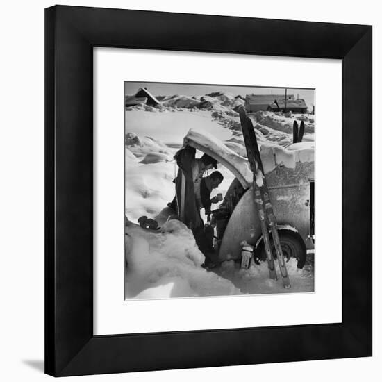 Ski Bum Bob Lombard Pouring Coffee from the Back of His Trailer-Loomis Dean-Framed Photographic Print