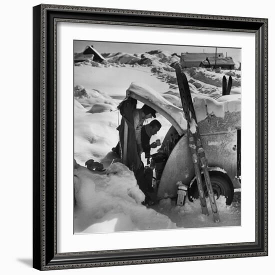 Ski Bum Bob Lombard Pouring Coffee from the Back of His Trailer-Loomis Dean-Framed Photographic Print