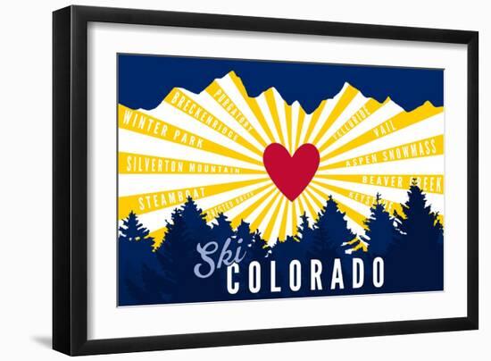 Ski Colorado - Heart and Treeline-Lantern Press-Framed Art Print