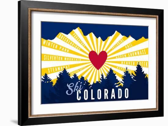 Ski Colorado - Heart and Treeline-Lantern Press-Framed Art Print