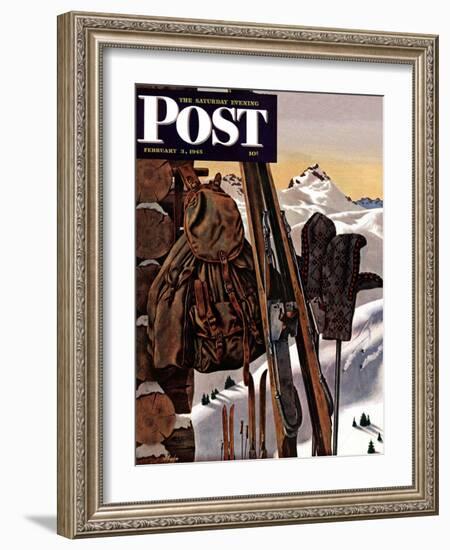 "Ski Equipment Still Life," Saturday Evening Post Cover, February 3, 1945-John Atherton-Framed Giclee Print