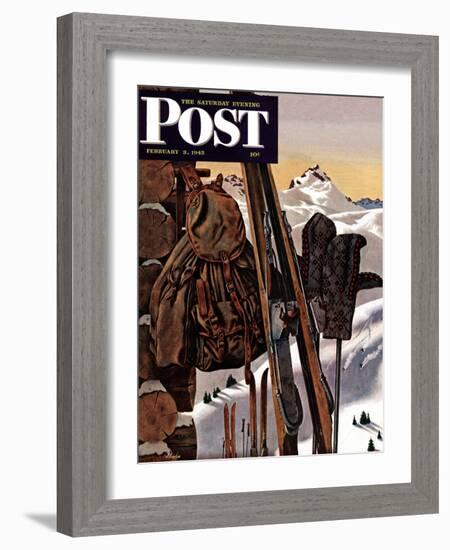 "Ski Equipment Still Life," Saturday Evening Post Cover, February 3, 1945-John Atherton-Framed Giclee Print