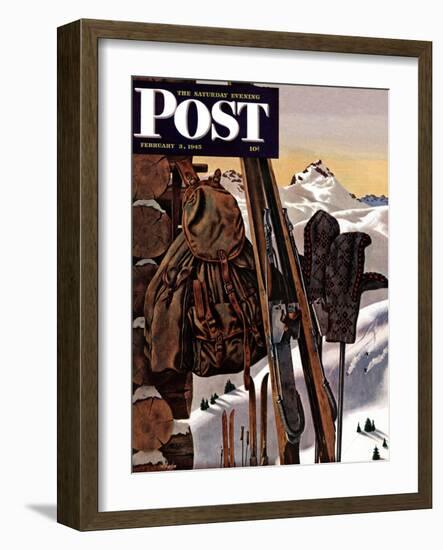 "Ski Equipment Still Life," Saturday Evening Post Cover, February 3, 1945-John Atherton-Framed Giclee Print