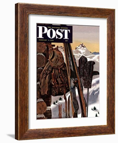 "Ski Equipment Still Life," Saturday Evening Post Cover, February 3, 1945-John Atherton-Framed Giclee Print